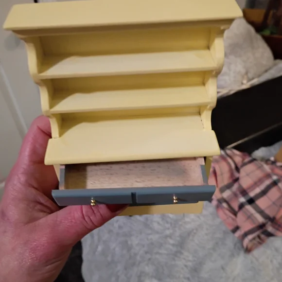 Vintage Doll House Bedroom Set with Blue and Cream Furniture - Picture 8 of 9